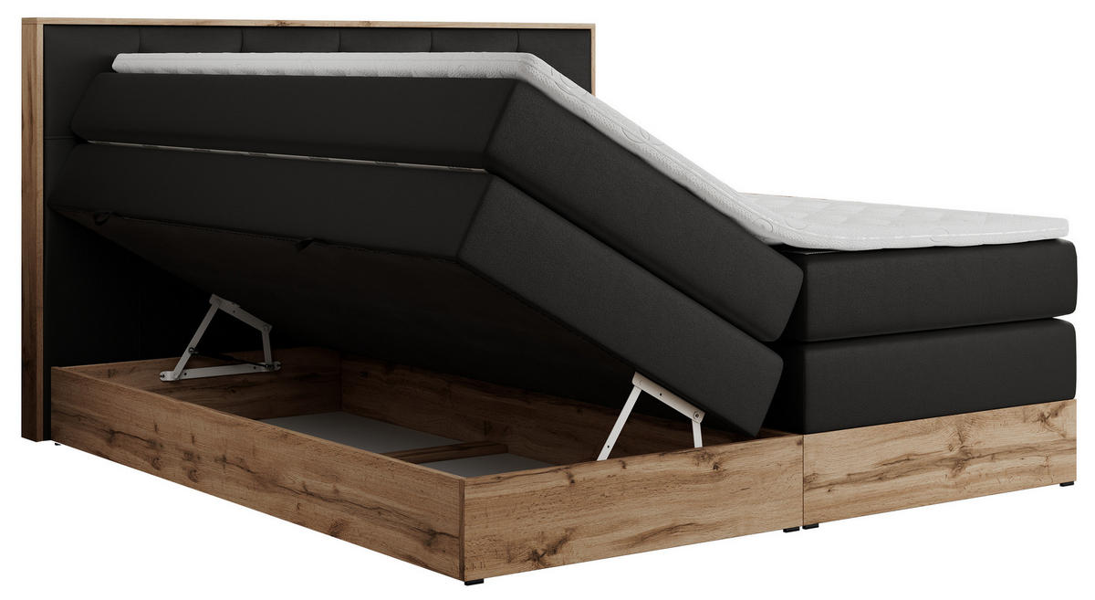 BOXSPRINGBETT VENETO KING 160/200 Schwarz Kunstleder - H3 - Schwarz, Holz/Textil (160/200cm) - MKS