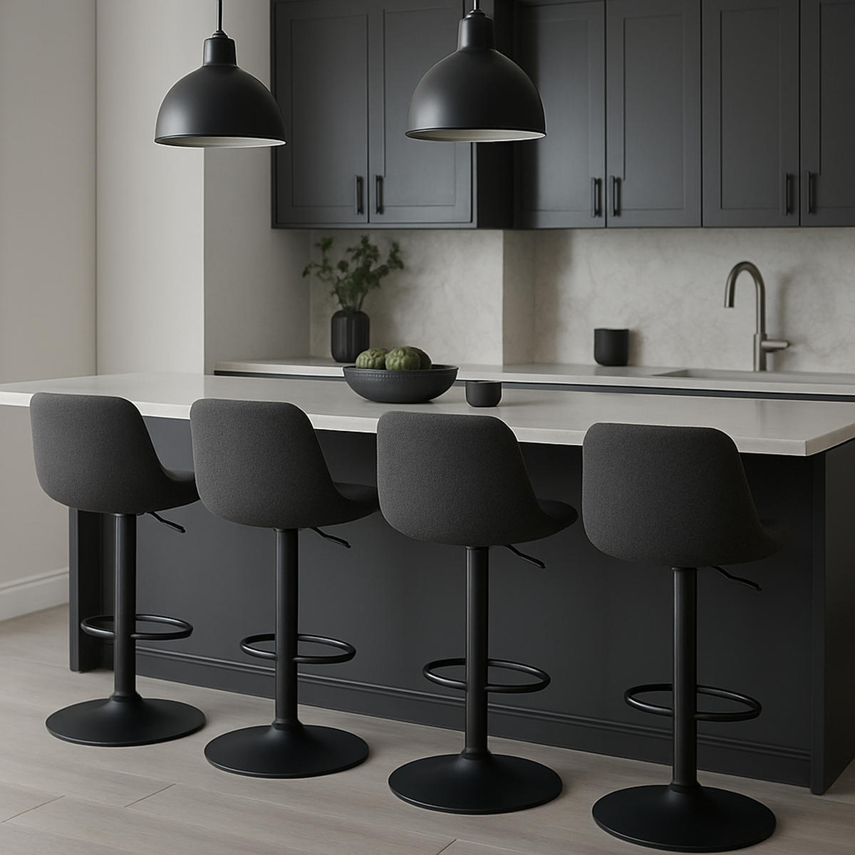 BARHOCKER 2er Set Lotus Stoff schwarz - Schwarz, Textil/Metall (43/103/49cm) - TPFLiving