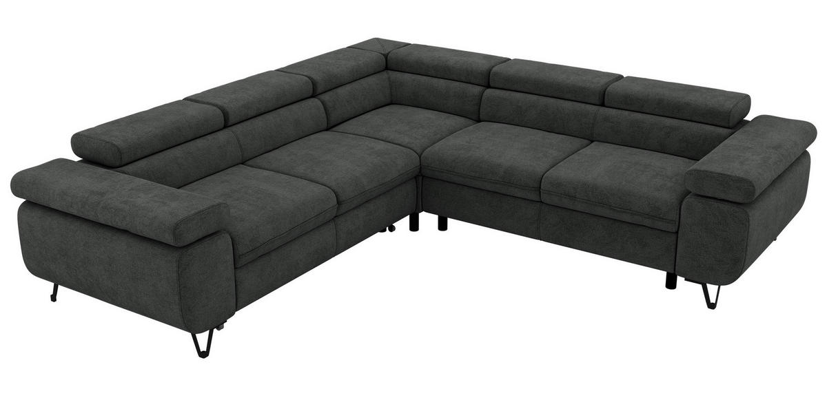 ECKSOFA QUADRO L - Dunkelgrau Stukture - Rechts Seite - Dunkelgrau/Schwarz, Textil/Metall (269/269cm) - MKS