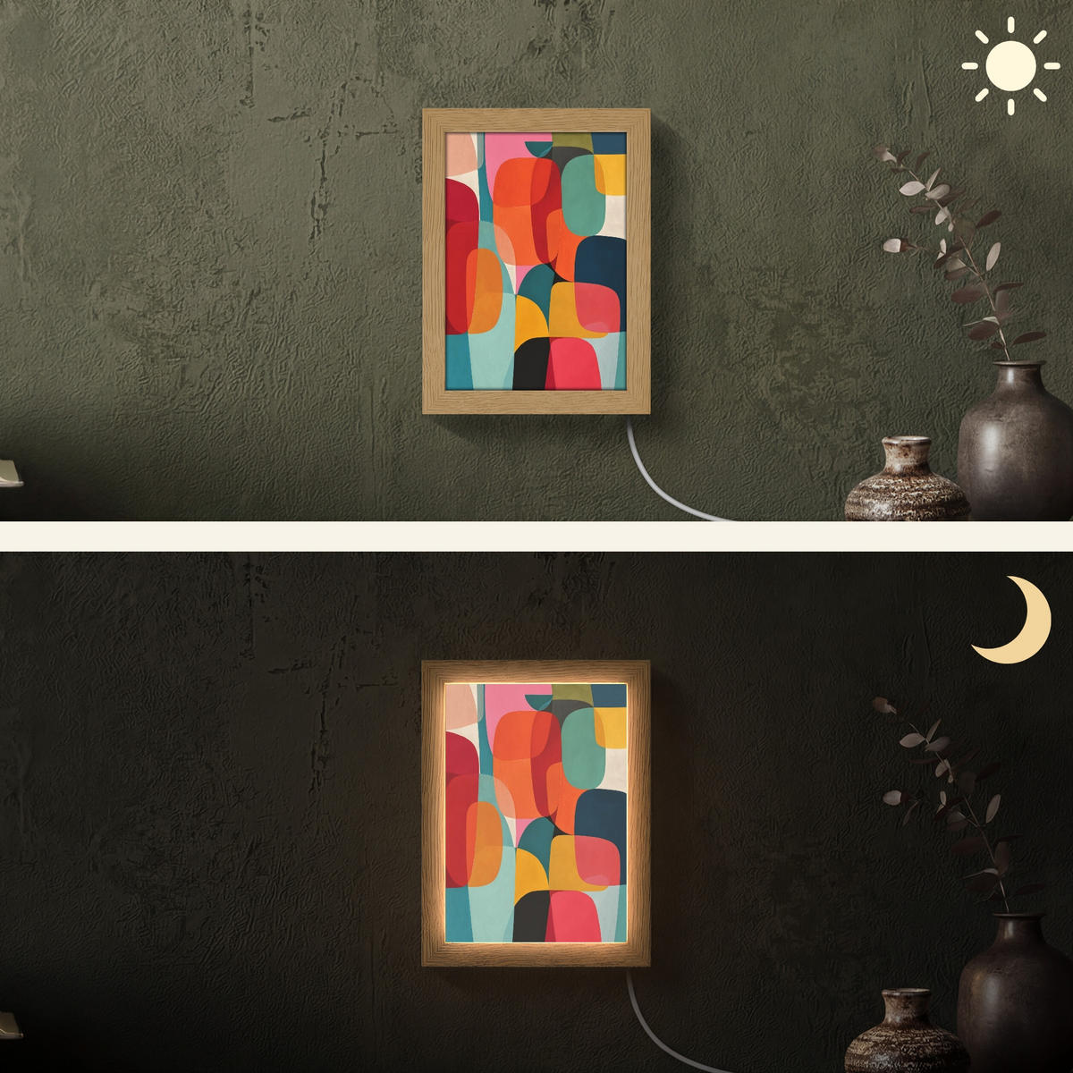 NÁSTĚNNÁ LAMPA Tvary - barevné - abstraktní - letadla 15x20 cm - různobarevná, kompozitní dřevo (15/20/8cm) - OnlyWow