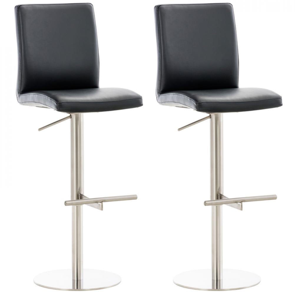 BARHOCKER 2er Set Lederlook Schwarz - Edelstahlfarben/Schwarz, Textil/Metall (40/93/49cm) - CLP