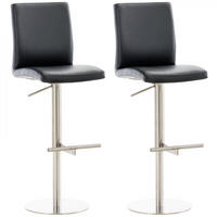 BARHOCKER 2er Set Lederlook Schwarz - Edelstahlfarben/Schwarz, Textil/Metall (40/93/49cm) - CLP