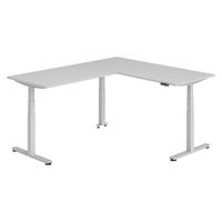 ECKSCHREIBTISCH elektrisch höhenverstellbar L-Form 220/180/74 cm in Grau/Silberfarben - Silberfarben/Grau, Holzwerkstoff (220/180/74cm) - bümö
