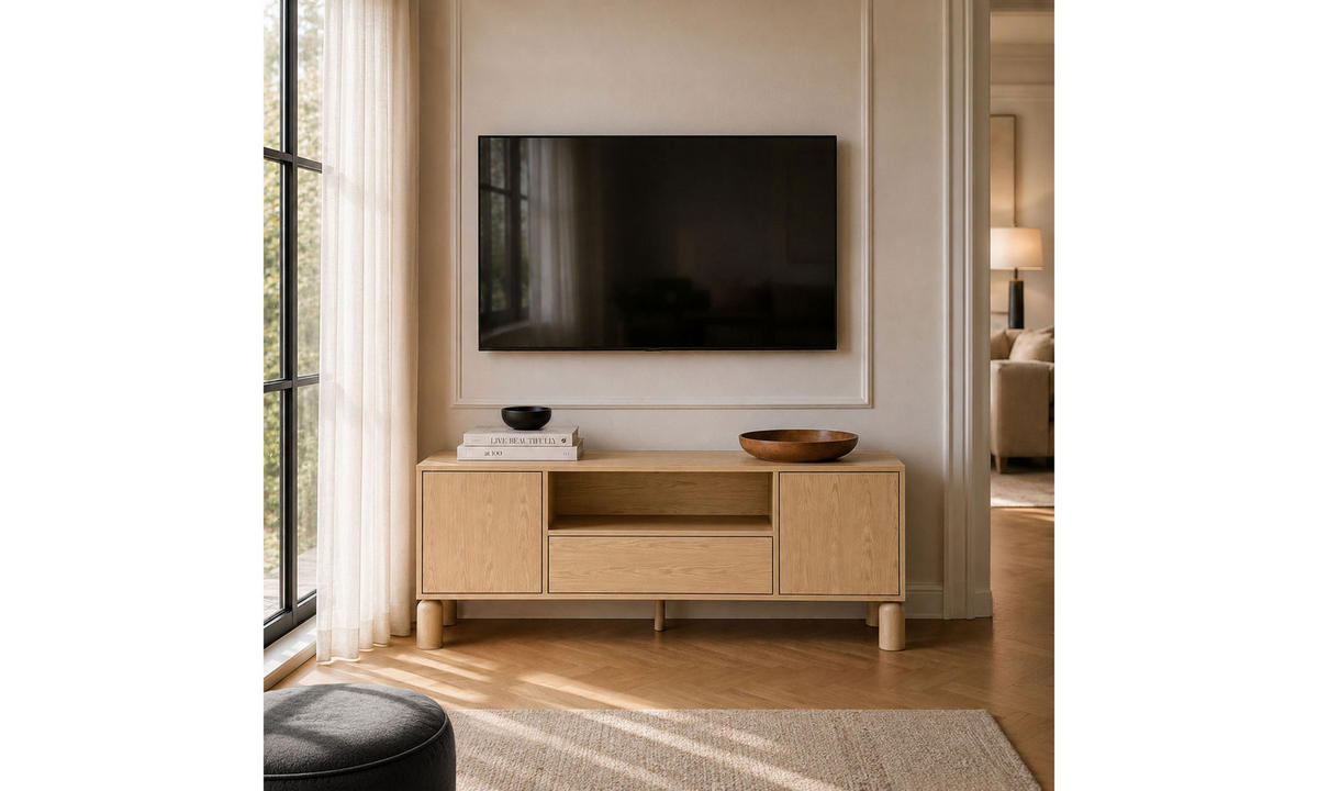 TV-SCHRANK LINDEN 160/40,6/61,6 cm mit Schublade Eiche Bookmatch - Eichefarben, Eichenholz/Holzwerkstoff (160/61.6/40.6cm) - Lookway
