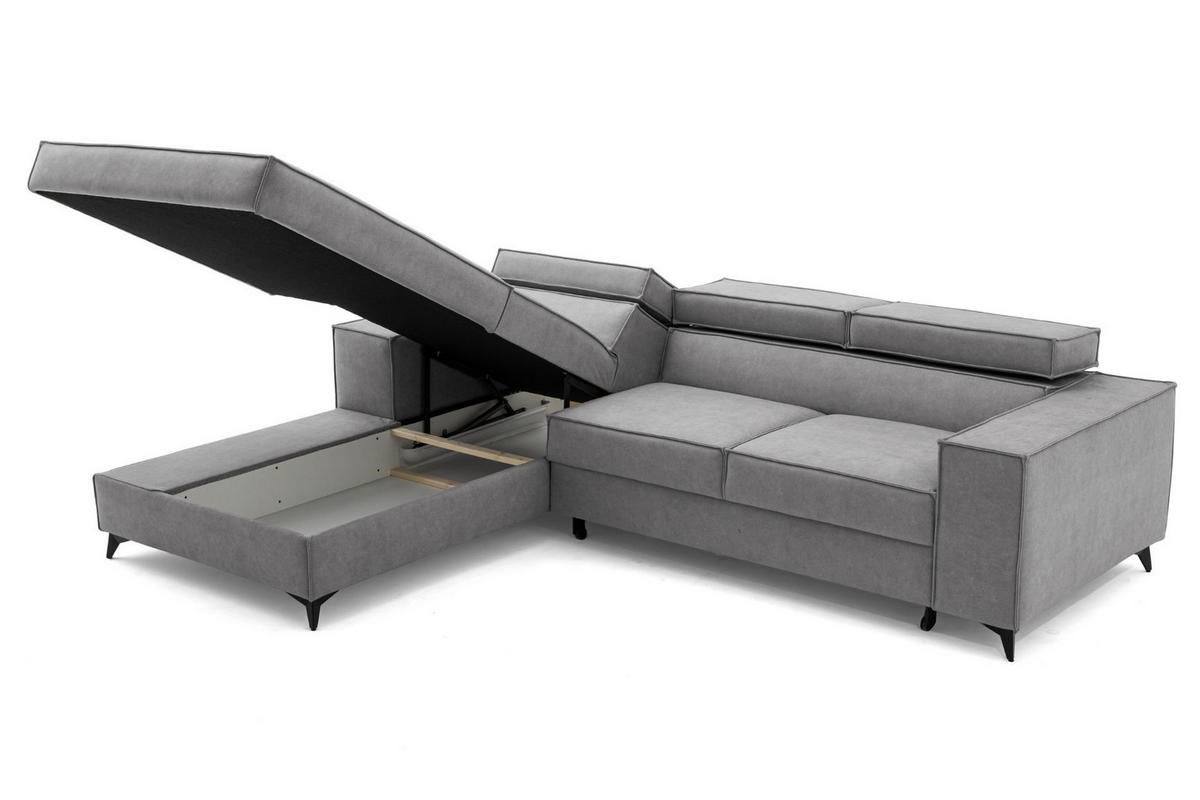 ECKSOFA PURE S Links mit Schlaffunktion 127x215 Velours Hellgrau - Hellgrau/Schwarz, Holz/Textil (281/204cm) - Muffo