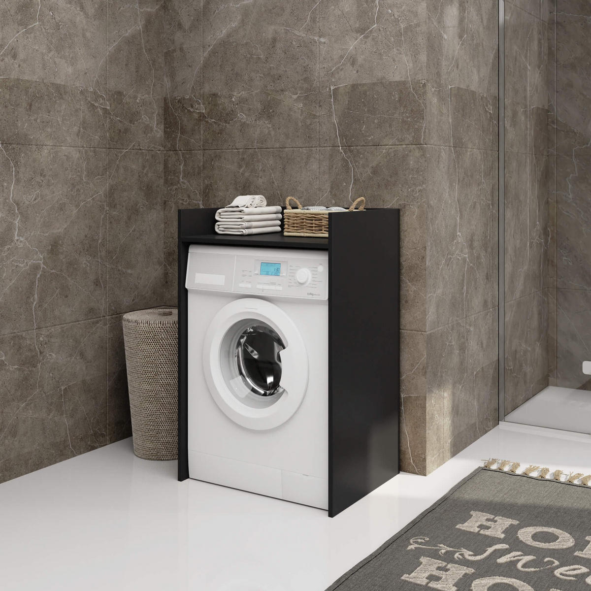 WASCHMASCHINENSCHRANK FIN, 50x64x98 cm, Schwarz - Schwarz, Holz (64/98/50cm) - Milordbikes