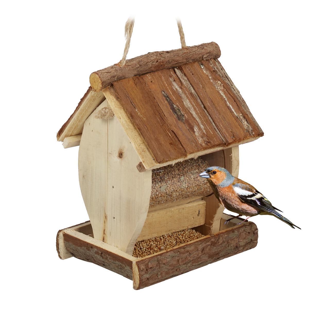 VOGELFUTTERHAUS - Hellbraun, Holz/Kunststoff (15/19.5/12.5cm) - Relaxdays