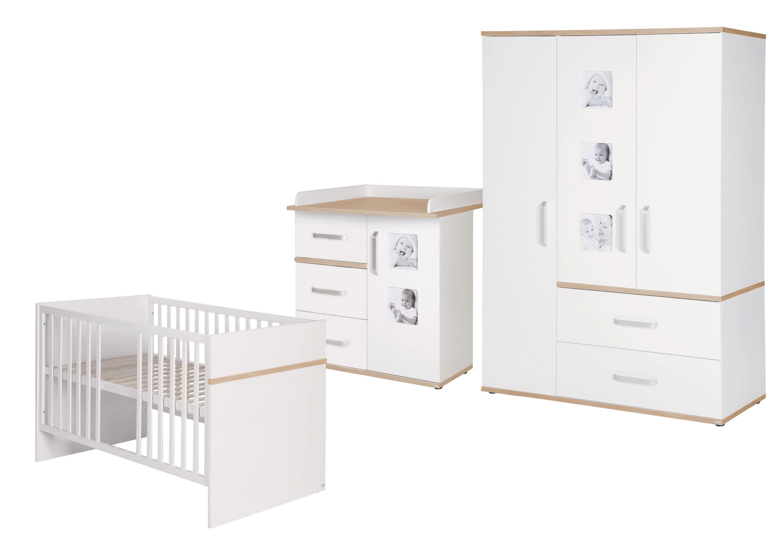 BABYZIMMER-SET Pia, mit schmaler Wickelkommode 3-teilig - Weiß, Holzwerkstoff (76/81/142.5cm) - Roba