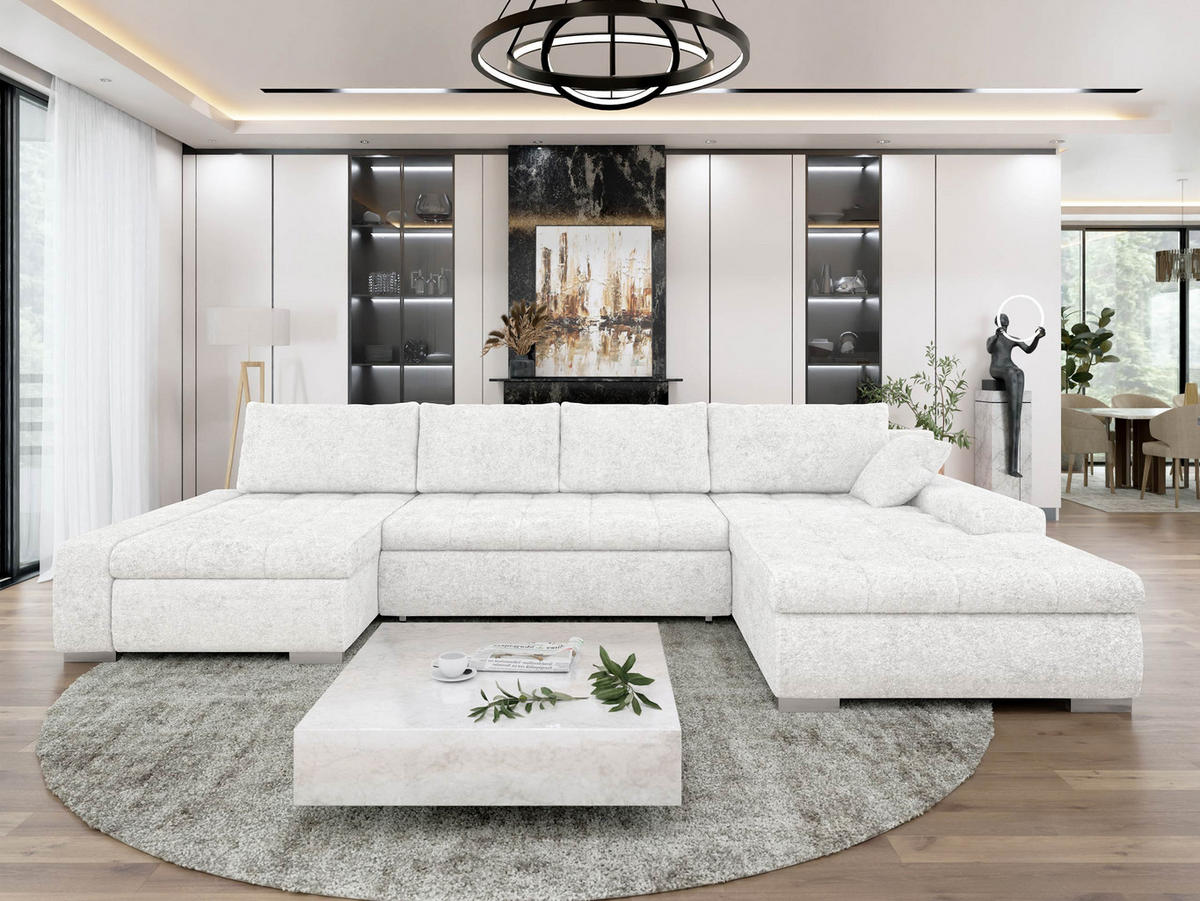 WOHNLANDSCHAFT Caro - Silberfarben/Hellgrau, Holz/Textil (394/80/213cm) - MIRJAN24