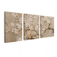 OBRAZ NA PLÁTNĚ 3dílná sada Béžová - Blossom - Moderní 90x40 cm - béžová, textil (90/40cm) - MuchoWow