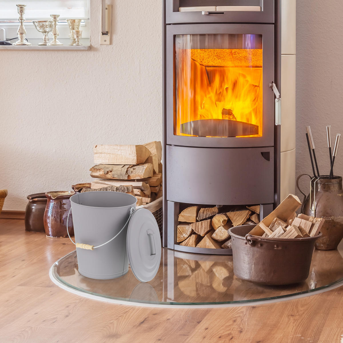 ASCHEEIMER - Grau, Holz/Metall (35.5/42/35.5cm) - Relaxdays