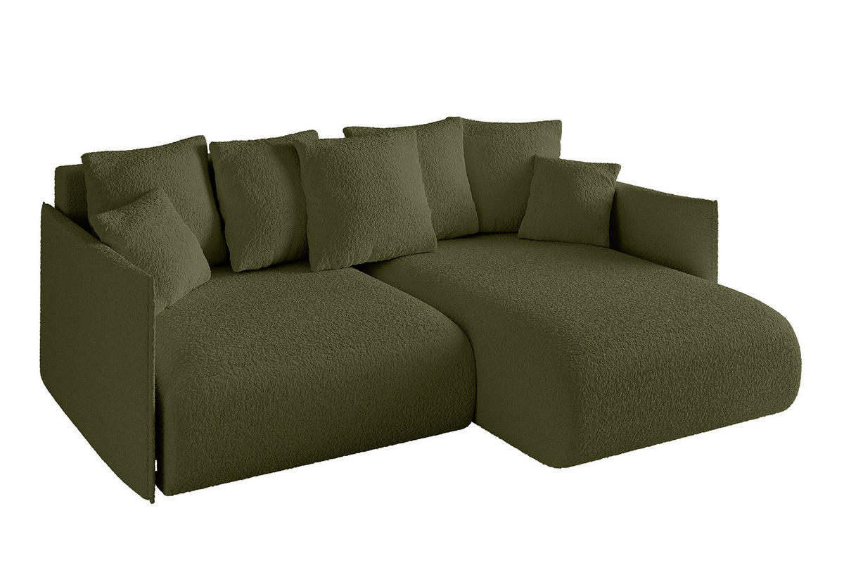 ECKSOFA Ottomane rechts ONESK-L 216x177x72 Grün Bouclé - Olivgrün/Grün, Holzwerkstoff/Kunststoff (177/216cm) - ALTDECOR