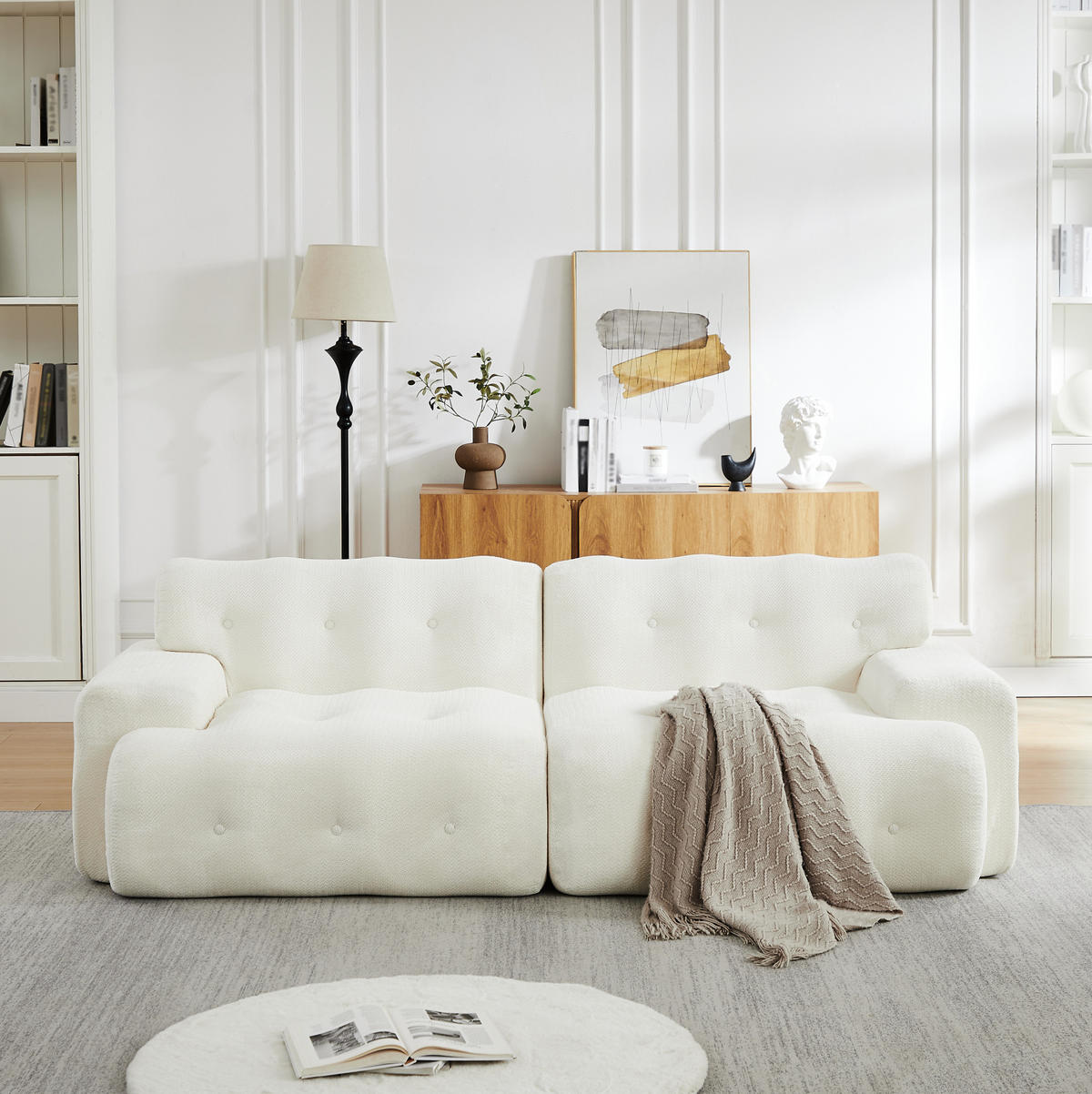 2-SITZER-SOFA aus Chenille 224x104x66 cm Beige montagefrei mit tiefer Sitzfläche und breiten Armlehnen - Beige, Textil (224/66/104cm) - Modfu