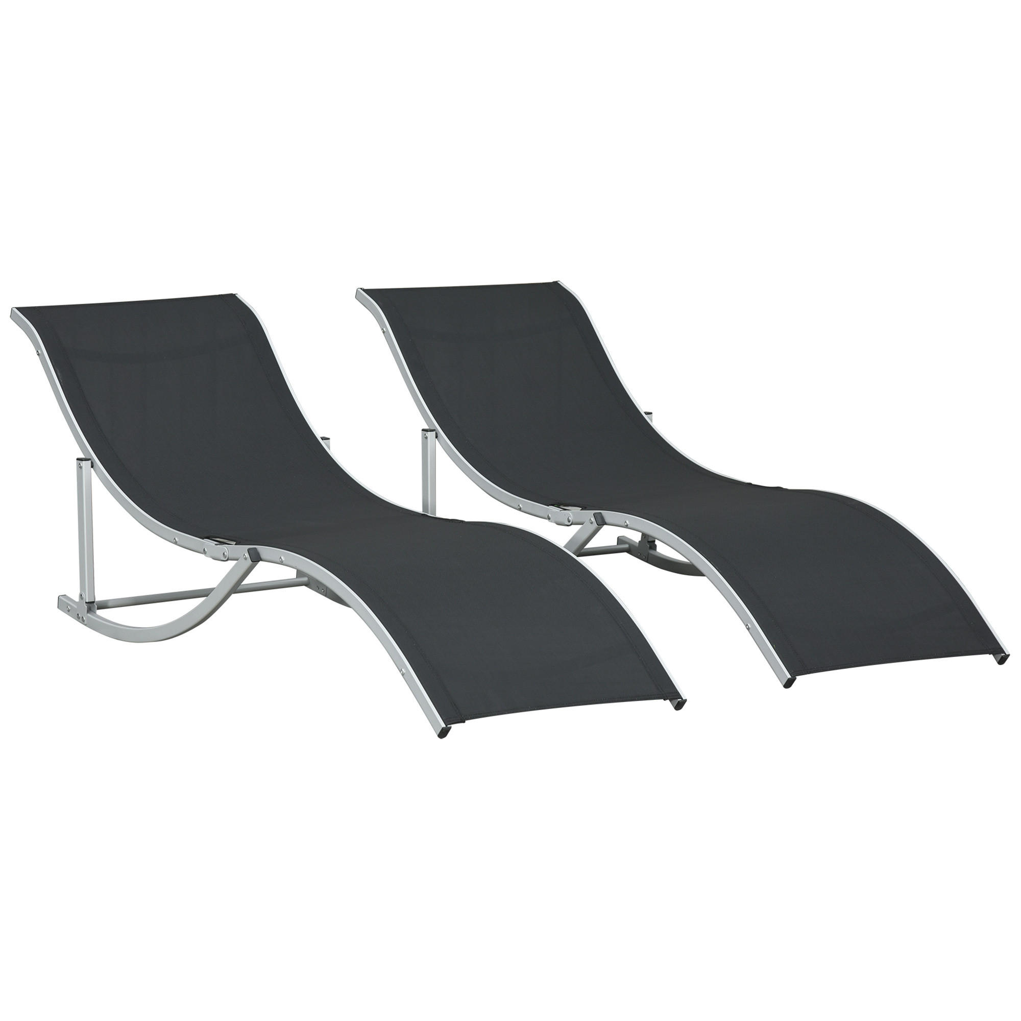 ALUMINIUM-KLAPPGARTLIEGE, 2er-Set, Negro, faltbar, 61 x 165 x 63 cm - Schwarz, Metall (165/63/61cm) - Vallsero