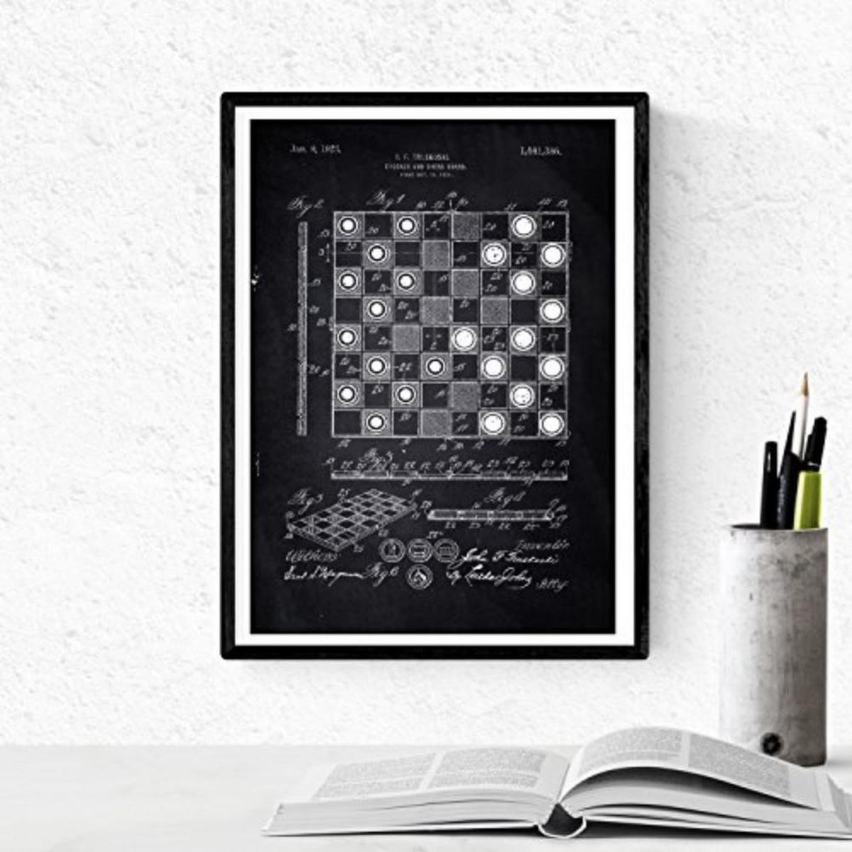 POSTER Set mit 4 Schwarz Patenten SPIELPLATZ A4 Schwarzer Rahmen - Schwarz, Papier (29.7/3cm) - Nacnic