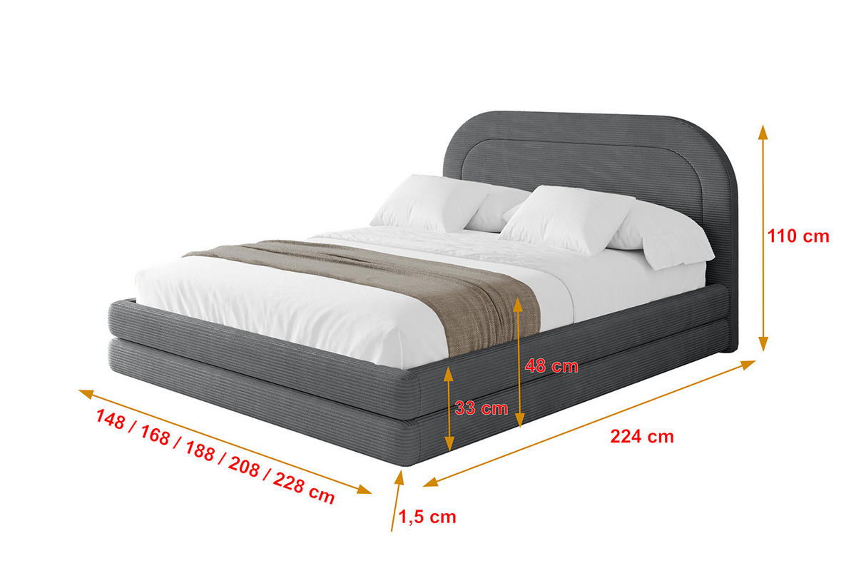 POLSTERBETT mit Bettkasten und Lattenrost, Boxbett ohne Matratze - LERIS 180x200 Dunkelgrau - Anthrazit, Holzwerkstoff/Textil (180/200cm) - ALTDECOR