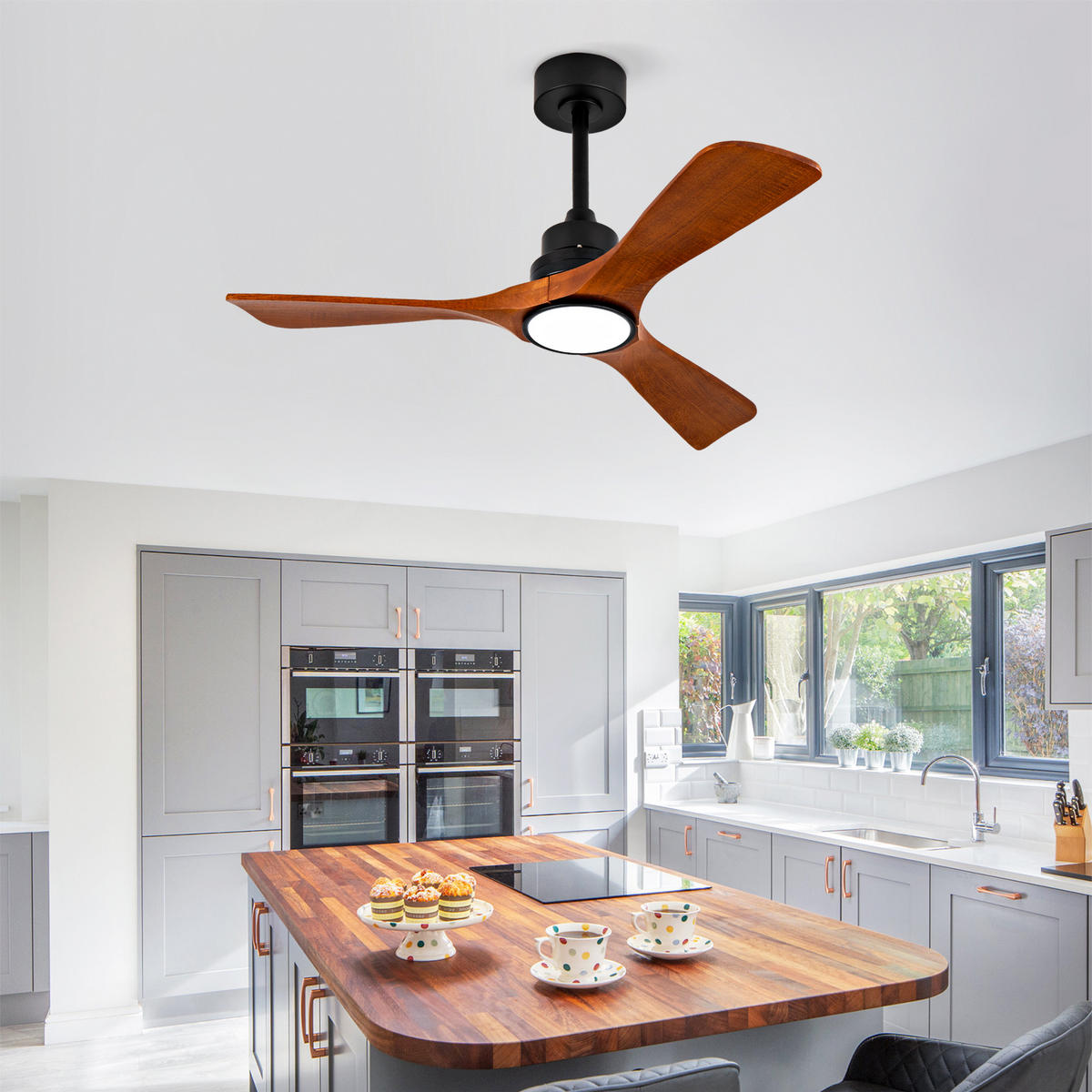 DECKENVENTILATOR 42Zoll LED Licht Holzflügel Doppelsteuerung - Schwarz, Kunststoff (107/107/36cm) - CASIVA