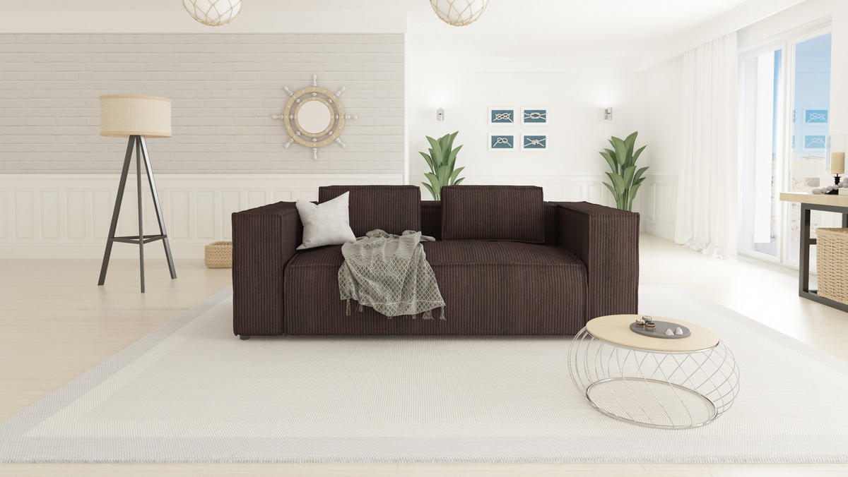 2-SITZER-SOFA Nova Dunkelbraun Cord - Dunkelbraun/Schwarz, Holz/Kunststoff (196/64/92cm) - S-Style Möbel