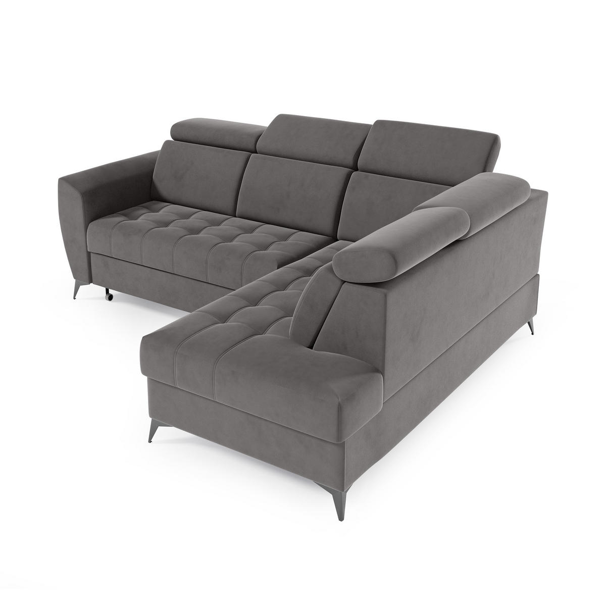 ECKSCHLAFSOFA Aurora II mit verstellbare Kopfstützen, Dunkelgrau, rechts - Dunkelgrau/Schwarz, Textil (266/204cm) - Beautysofa
