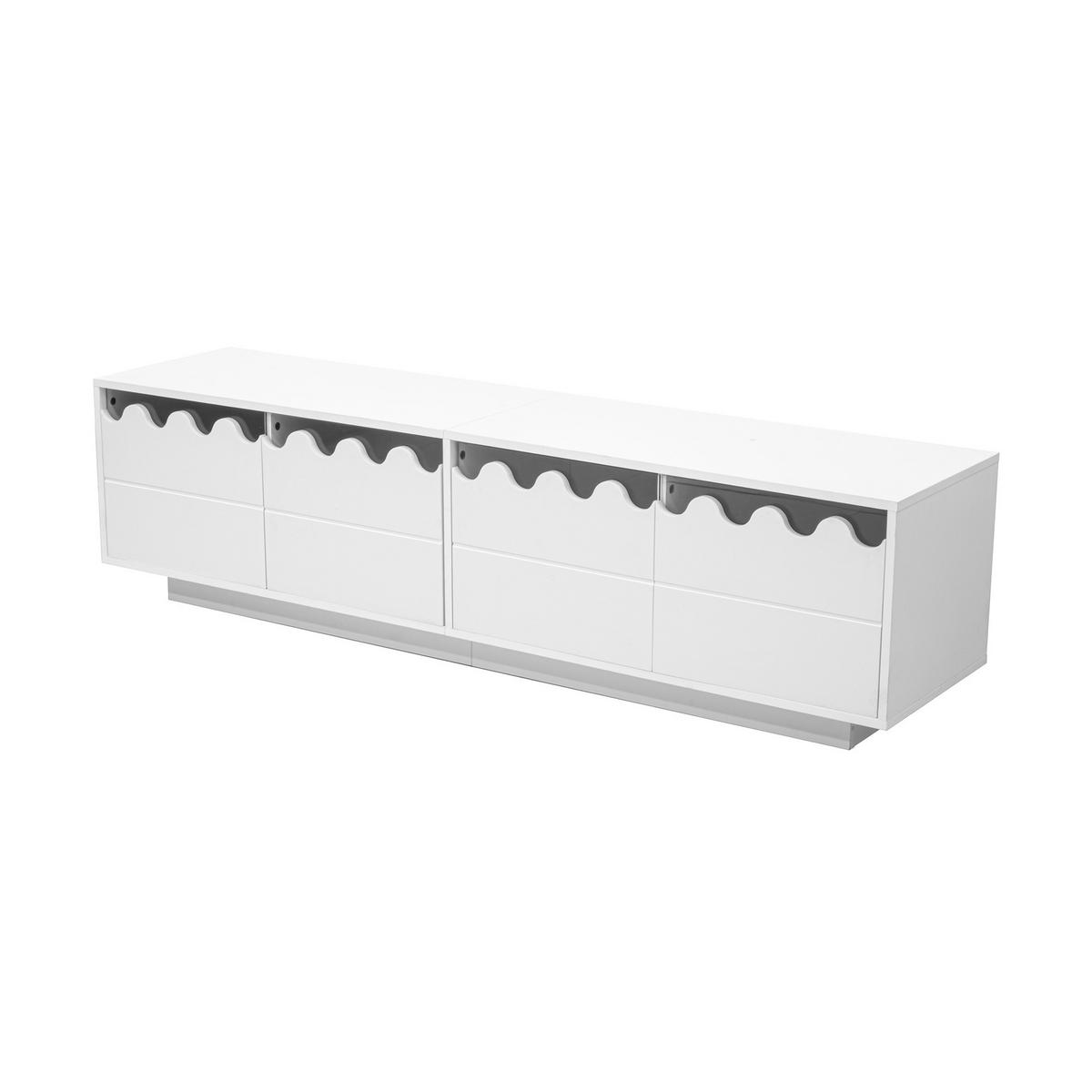 LOWBOARD in Weiß TV-Schrank mit 4 Türen und Wellen-Design für Wohnzimmer, B170/T40/H45 cm - Weiß, Holzwerkstoff/Metall (170/45/40cm) - STILVORA