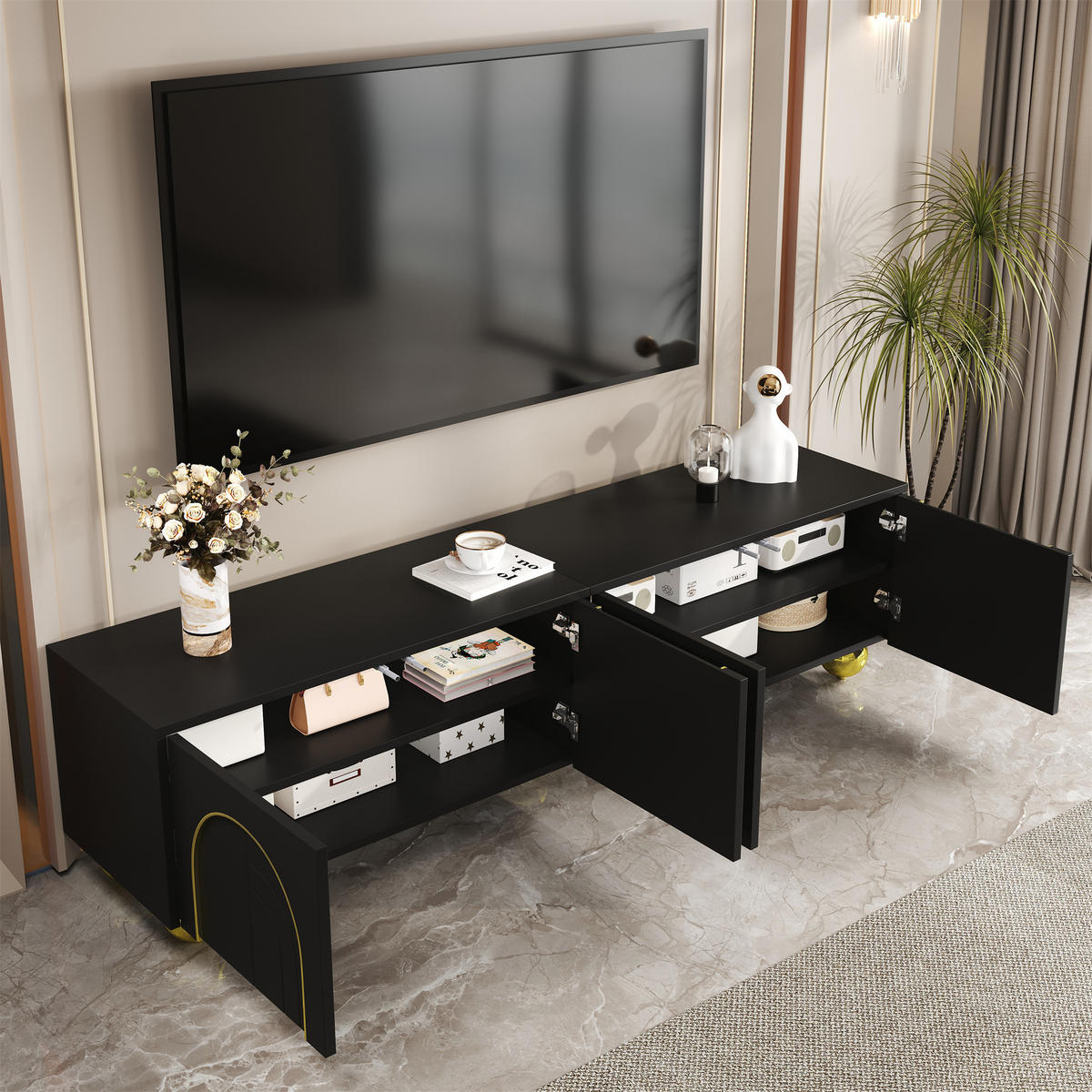 TV-LOWBOARD Luxuriös und Schwarz 170/38/44 cm - Schwarz, Holzwerkstoff (38/44/170cm) - Urban Meuble