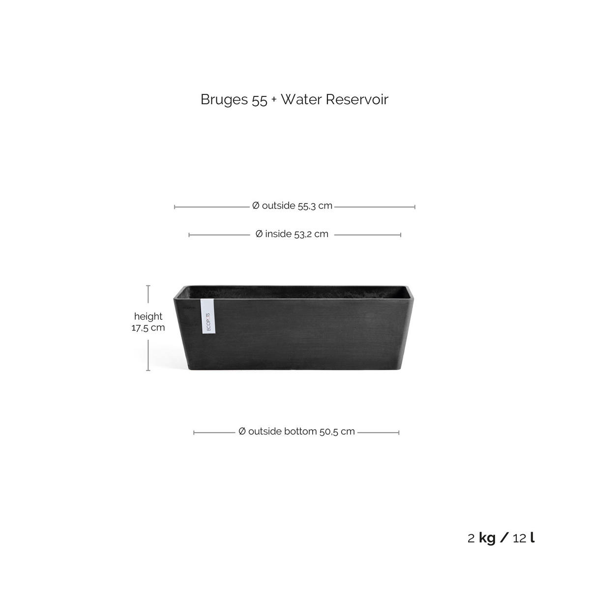 BLUMENTOPF mit Wasserreservoir Bruges 55,3/16,5/17,5 cm Dunkelgrau - Dunkelgrau, Kunststoff (55.3/17.5cm) - Ecopots