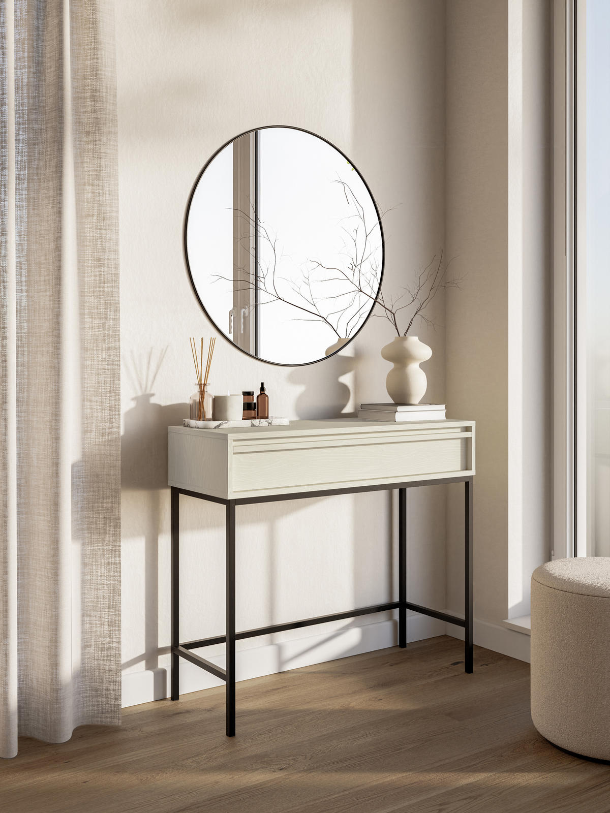KONSOLENTISCH Evo Hellbeige mit Metallgestell 90 cm - Beige/Schwarz, Holzwerkstoff/Metall (34/90/79cm) - Selsey