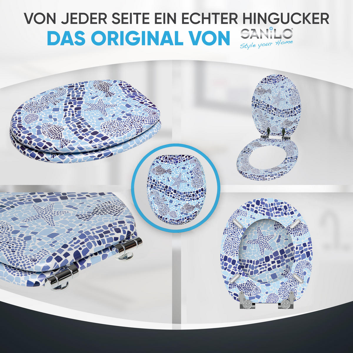 WC-SITZ mit Absenkautomatik Mosaic World - Blau, Holzwerkstoff (38/6/47cm) - Sanilo