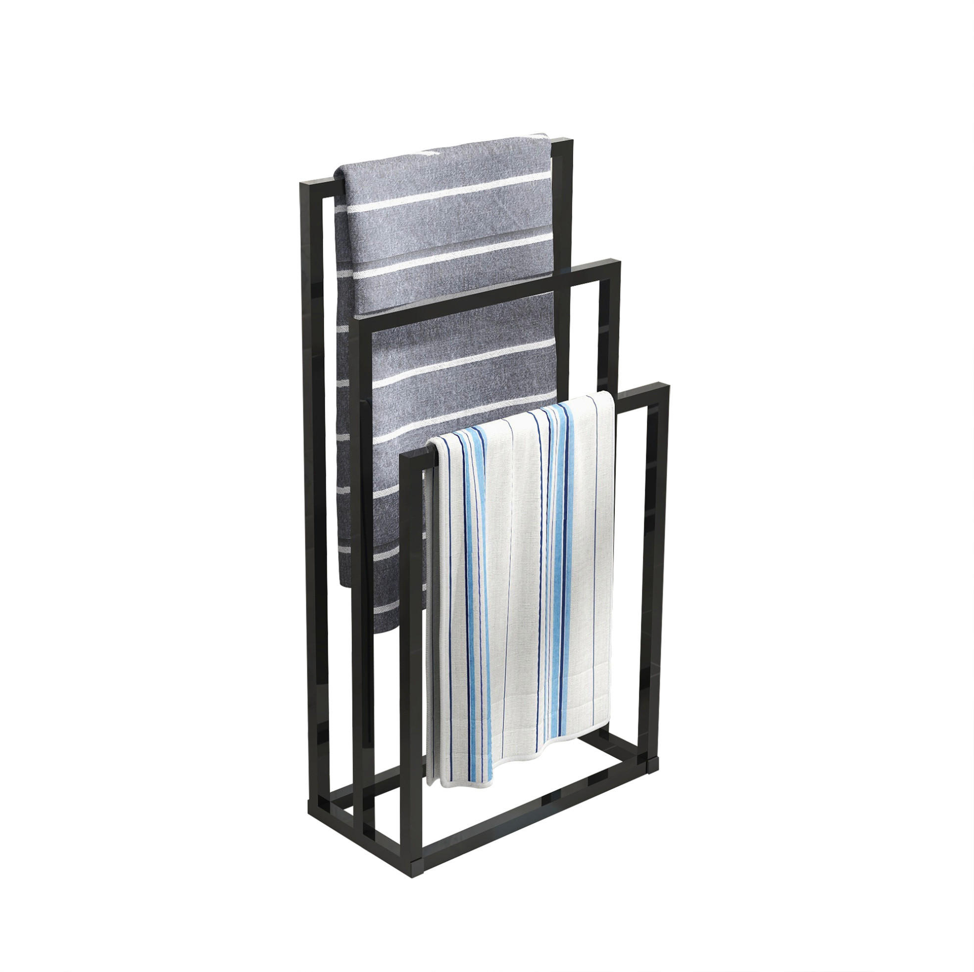 HANDTUCHSTÄNDER 45x22x86cm in Schwarz, 3-stufig freistehend - Schwarz, Metall (22/86/45cm) - Modfu