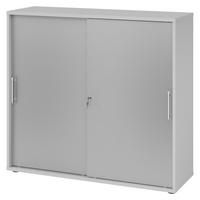SCHIEBETÜRENSCHRANK - 3 Ordnerhöhen 40/120/110 cm in Grau/Silberfarben Relinggriff (Kunststoff) - Silberfarben/Grau, Holzwerkstoff (120/110/40cm) - bümö