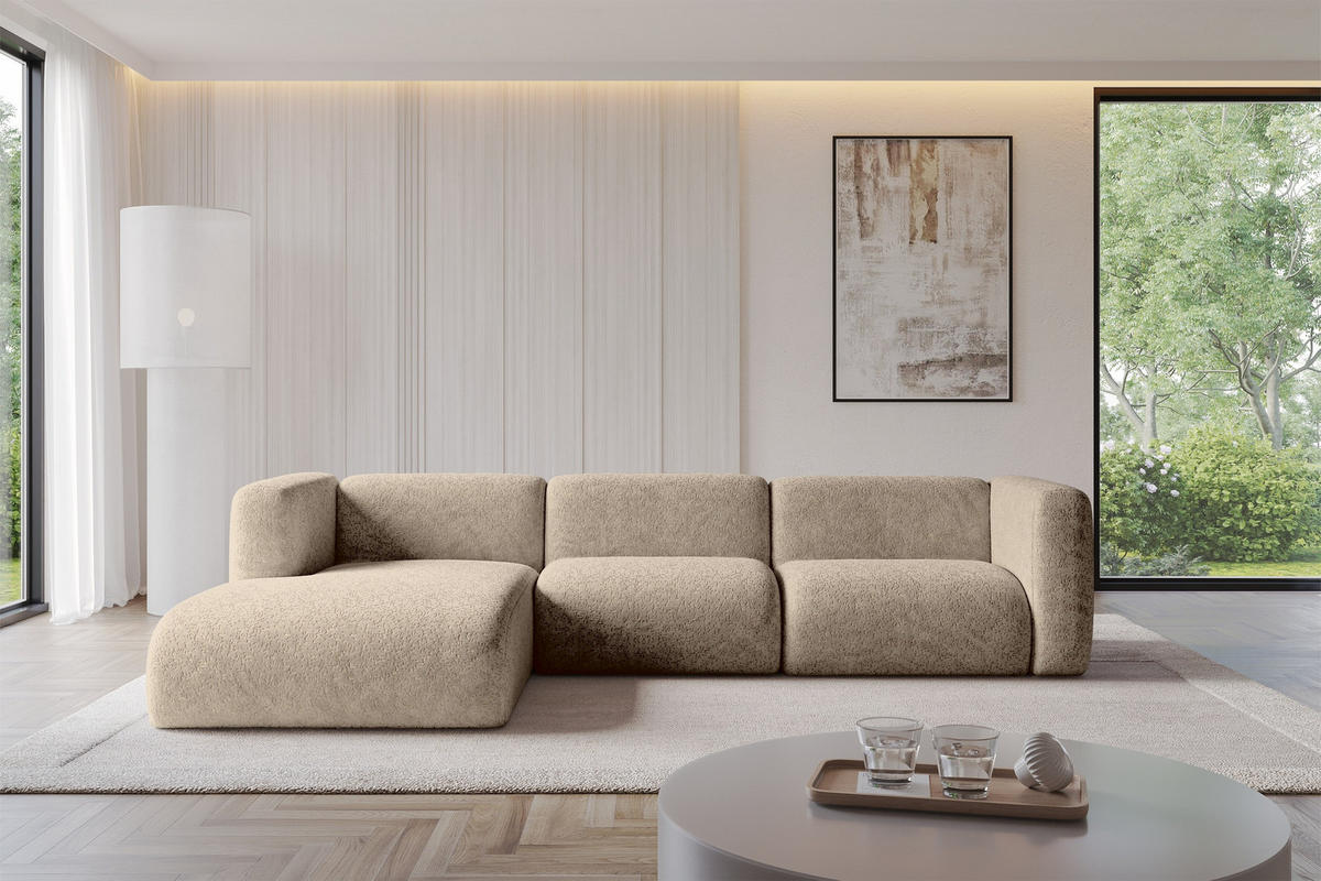 ECKSOFA Ottomane Links MIRA-L2 318x179x89 Braun Velours - Schwarz/Braun, Holzwerkstoff/Kunststoff (318/179cm) - ALTDECOR