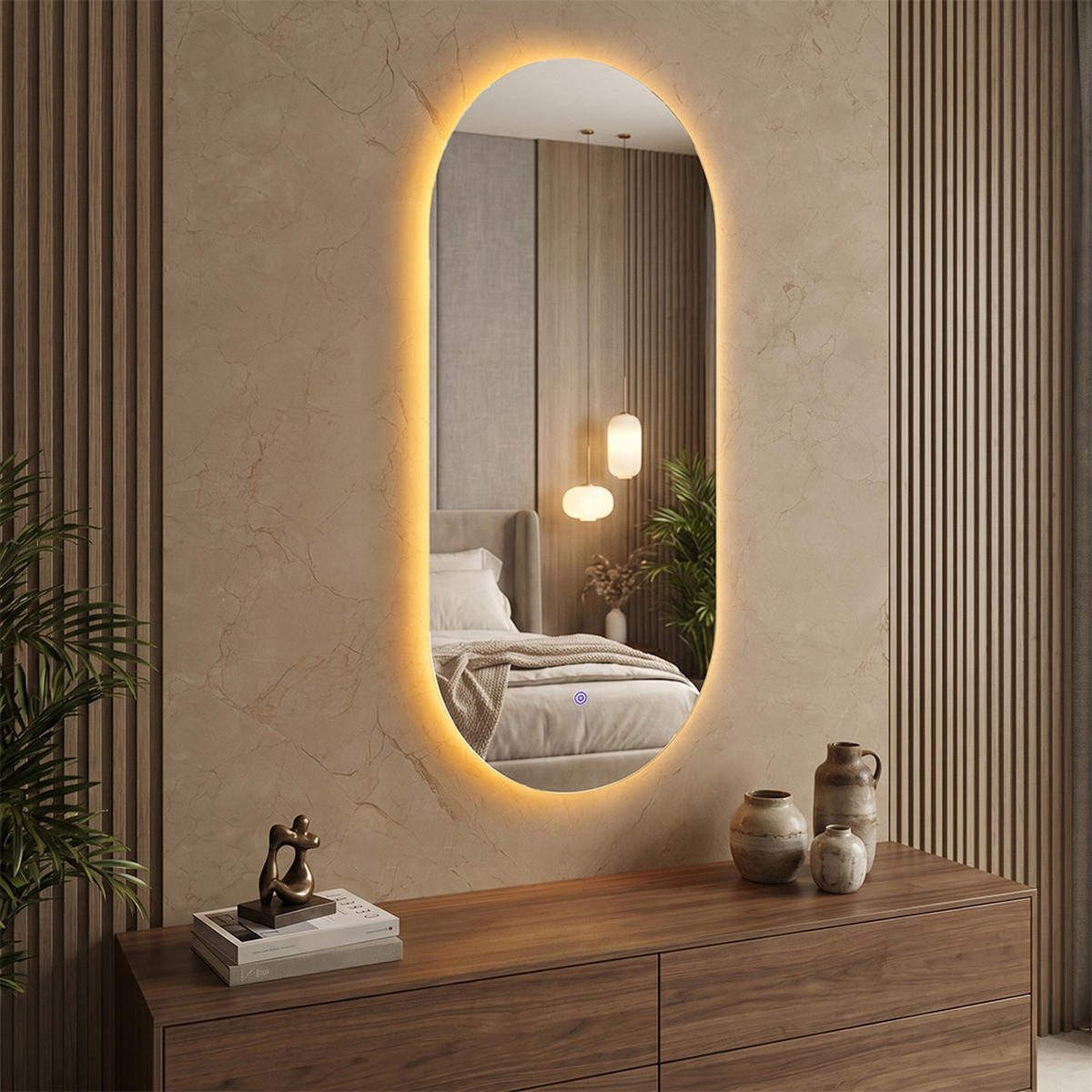 KOPALNIŠKO OGLEDALO Bela 110 x 50 cm z osvetlitvijo LED - bela, steklo (110/50/3cm) - Vicco