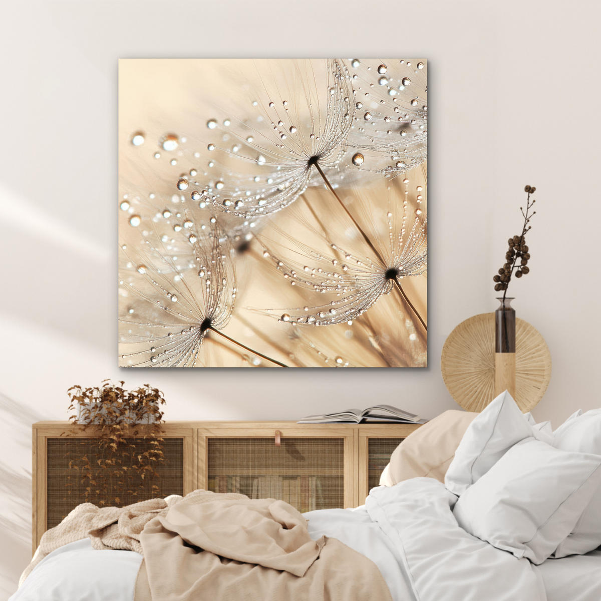 KOVOVÝ OBRAZ Púpava - Abstraktné - Príroda - Béžová 90x90 cm - hnedá, kov (90/90cm) - MuchoWow