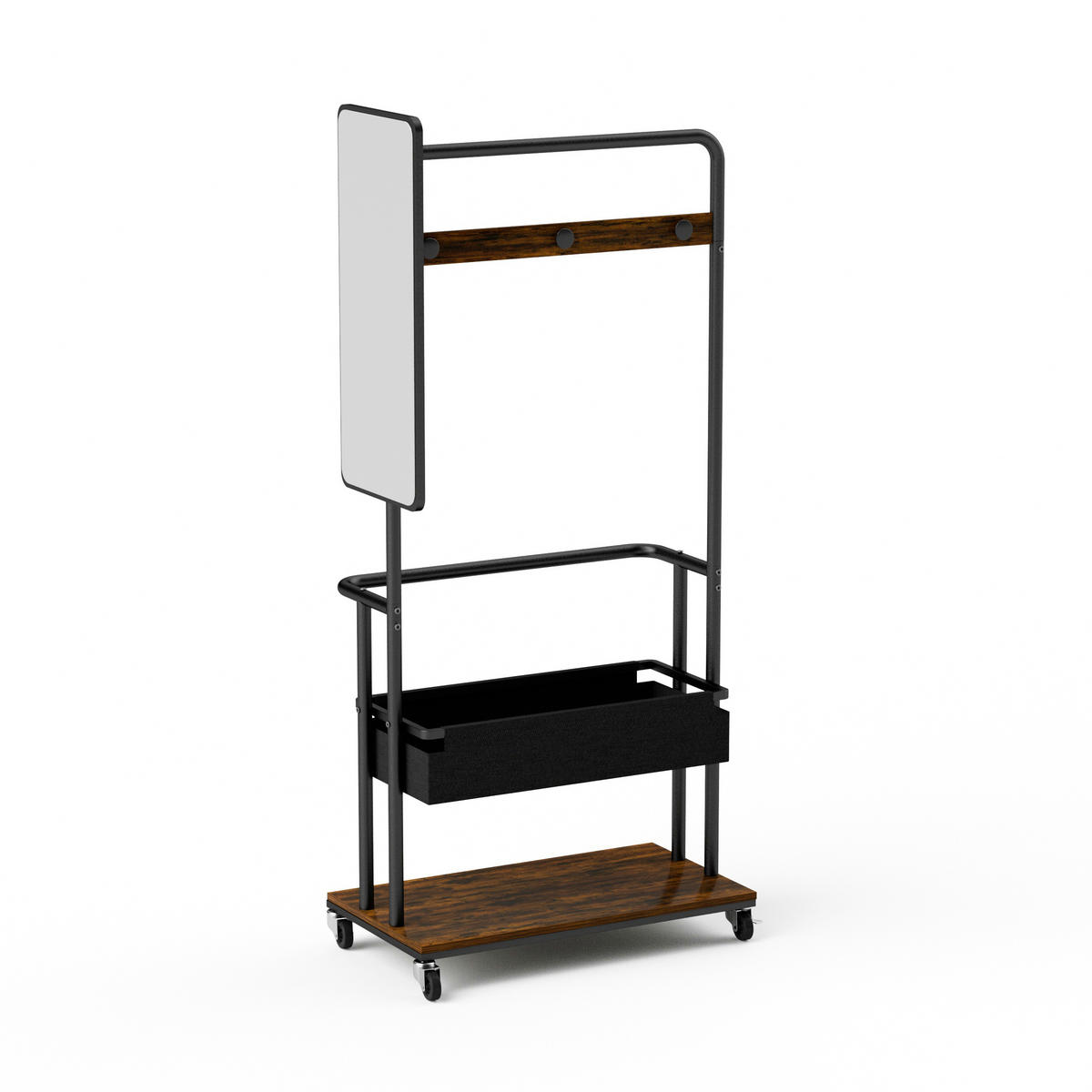 STANDGARDEROBE 70/40/170 cm mit Spiegel, Kleiderstange und Rollen - Schwarz, Holzwerkstoff (70/170/40cm) - BEAOK