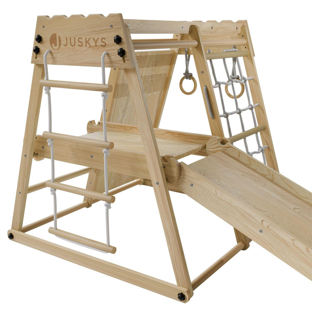 KLETTERGERÜST MINI für Kinder mit Rutsche - Naturfarben, Holz (102/98cm) - Juskys