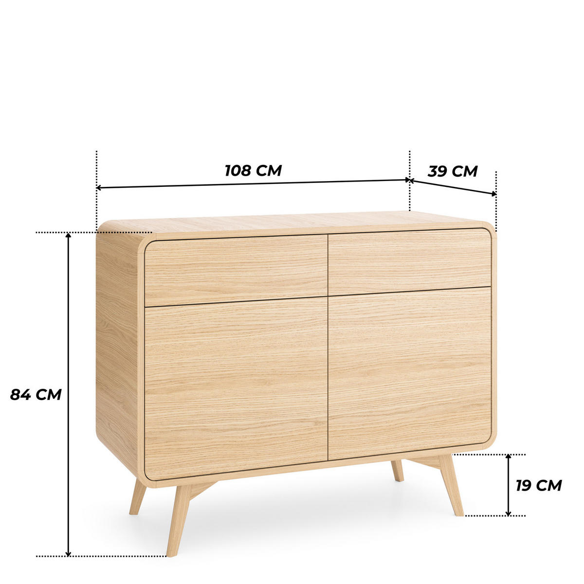 SIDEBOARD ATEA KSZ108 108 cm (Vicenza Eiche, Abgerundete Kanten, Holzfüße, Push to Open) - Eichefarben, Holz/Holzwerkstoff (108/84/39cm) - Ravio