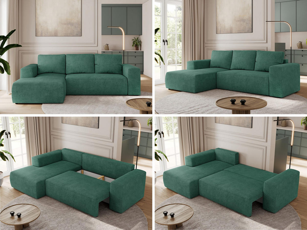 ECKSOFA TRENTINO L Grün Stukture - Links - Schwarz/Grün, Textil (266/164cm) - MKS