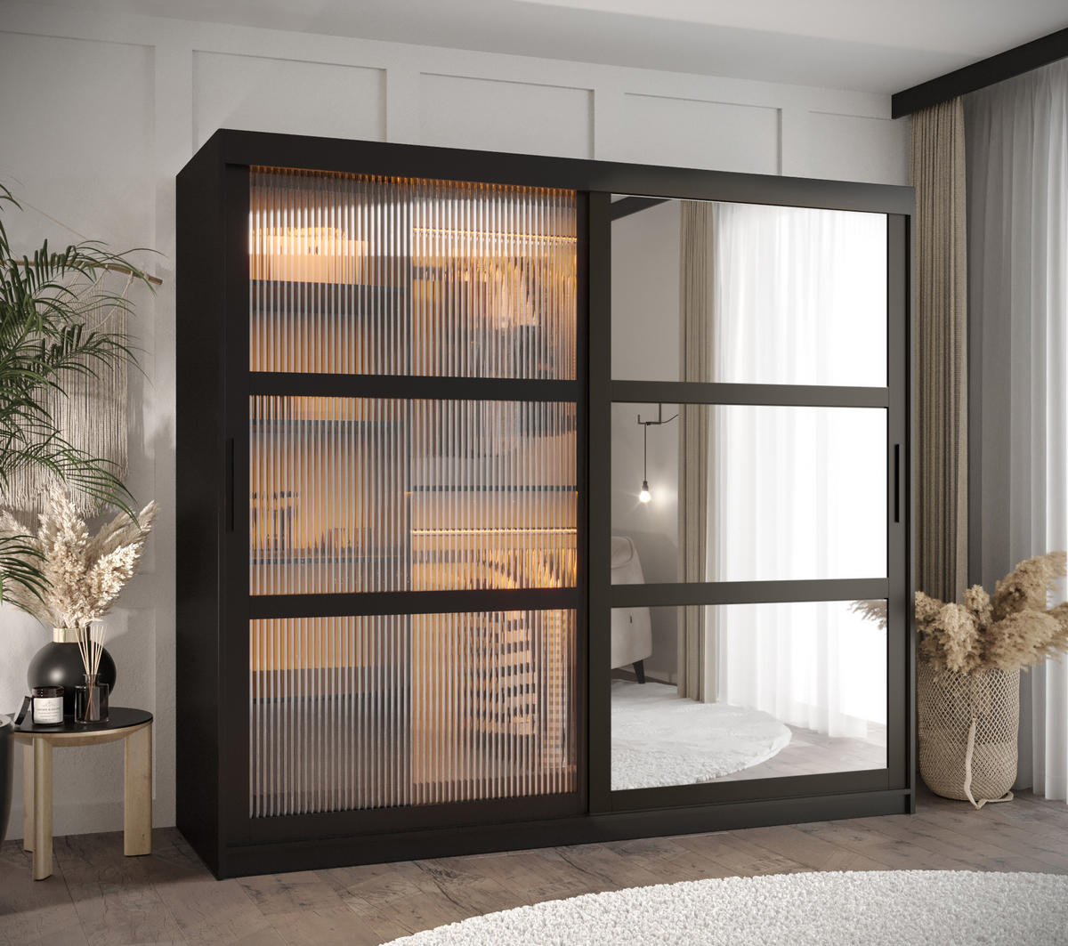 SCHWEBETÜRENSCHRANK 200/200/62 2-türig - Schwarz, Holz/Kunststoff (200/200/62cm) - Abiks Möbel