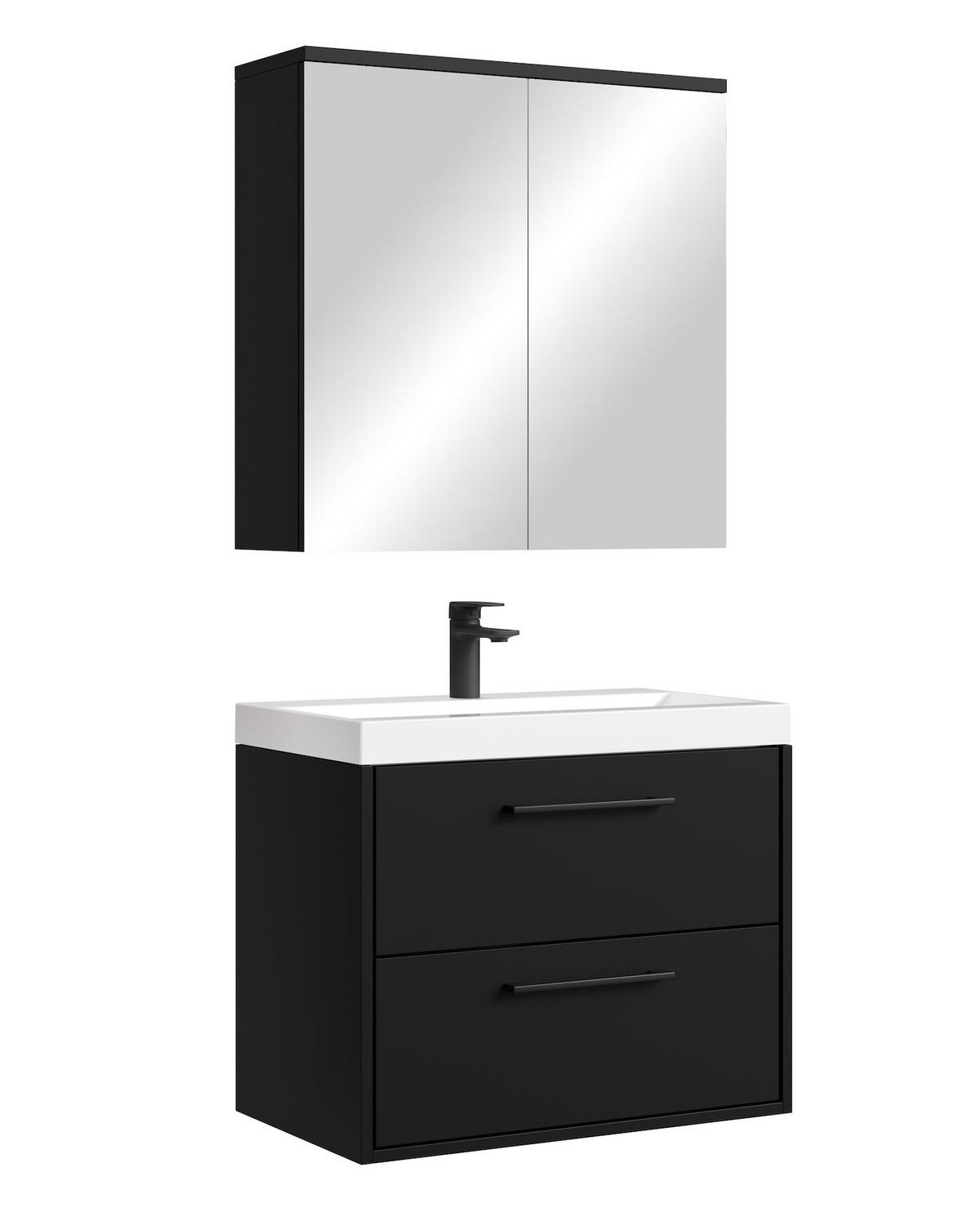 BADMÖBEL-SET Florence 3 Teile Schwarz Matt - 60 x 35 x 51 cm - Schwarz, Holz (60/53/35cm) - Badplaats