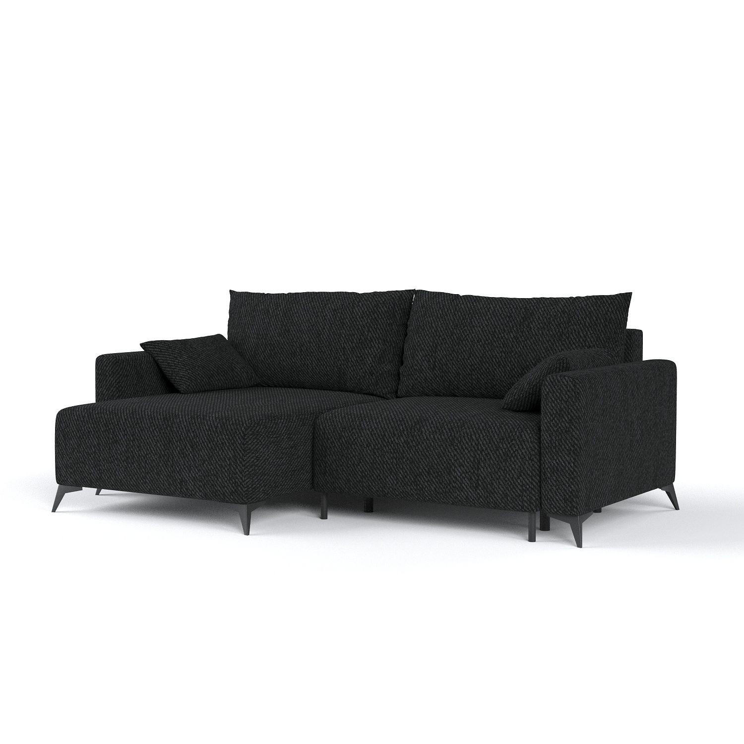 ECKSOFA NUVIO mit Schlaffunktion Schwarz im Neve Stoff - Schwarz, Holz/Holzwerkstoff (239/148cm) - AltaBeds