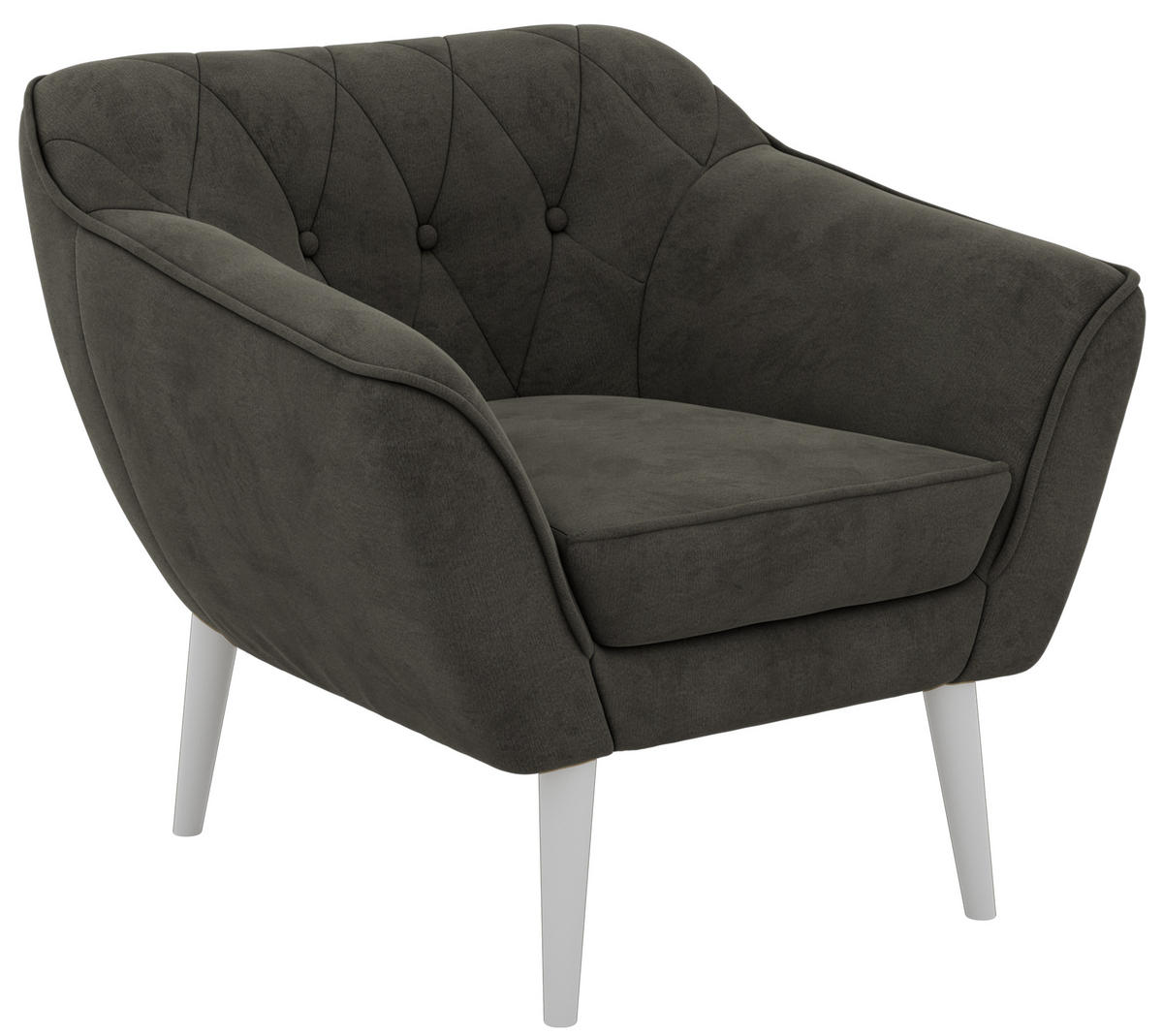 SESSEL PIRS - Dunkelgrau Velvet - Weiße Beine - Dunkelgrau/Weiß, Holzwerkstoff/Textil (80/75/74cm) - MKS