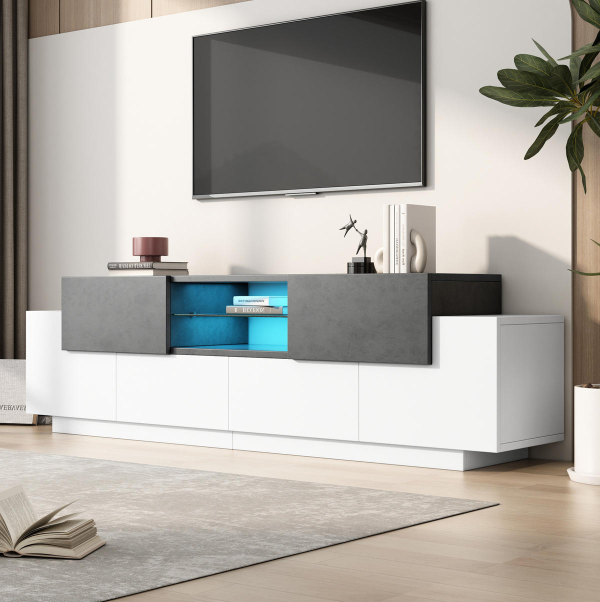 TV-ELEMENT mit LED-Beleuchtung 180 cm Weiß Grau in Marmoroptik - Grau, Holzwerkstoff (40/45/180cm) - Beauniv