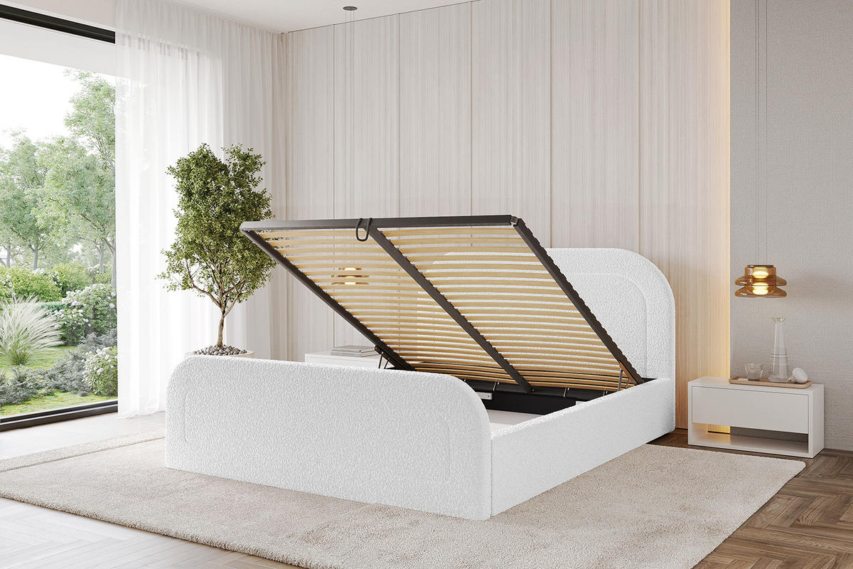 POLSTERBETT mit Bettkasten, Fußteil und Lattenrost, Boxbett mit Matratze H3/H4 - LERAY-Z 180x200 Weiß - Weiß, Holzwerkstoff/Textil (180/200cm) - ALTDECOR