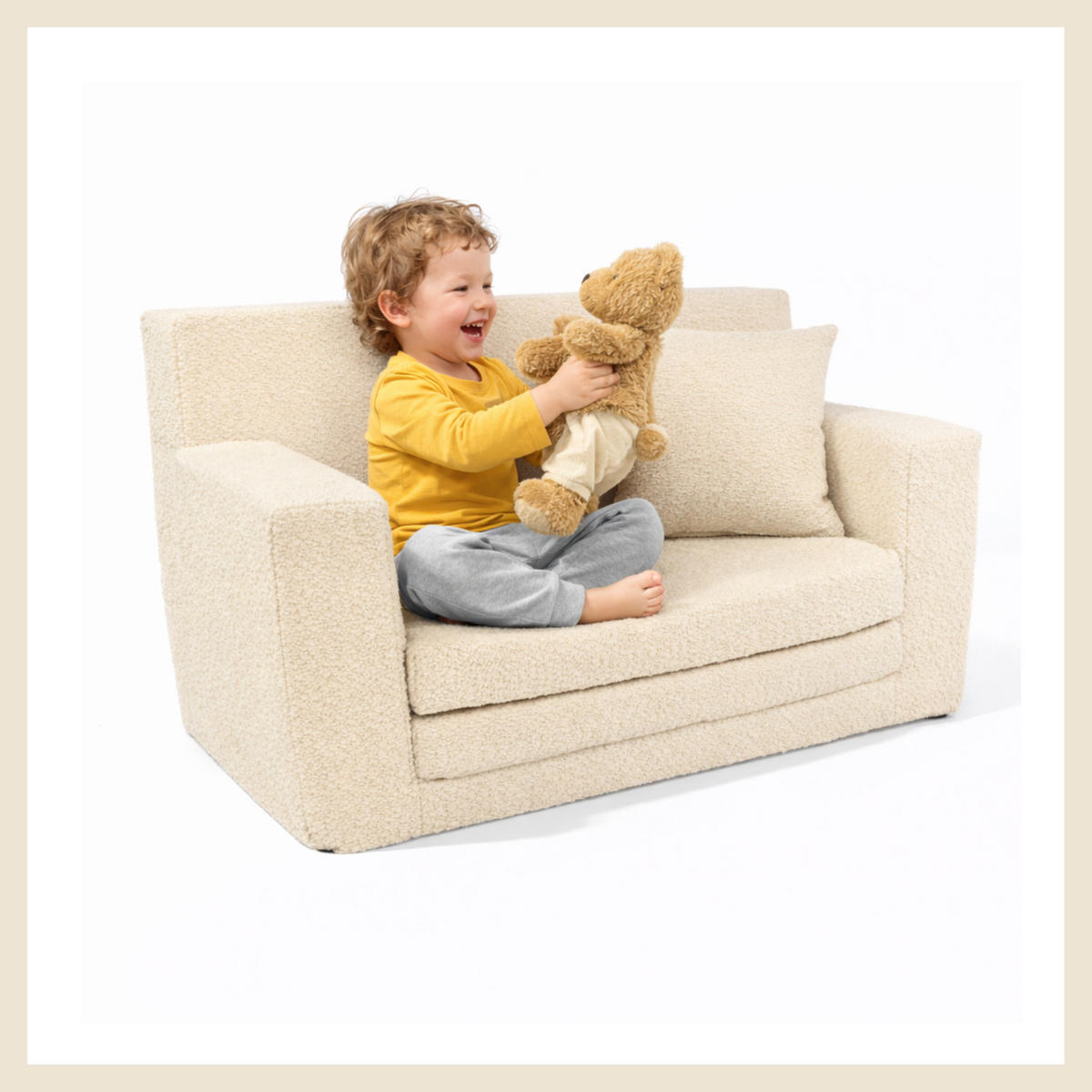 KINDERSOFA David – Stilvoller Komfort für das Kinderzimmer - In den Trendfarben - Beige, Textil (83/47/43cm) - Fortisline
