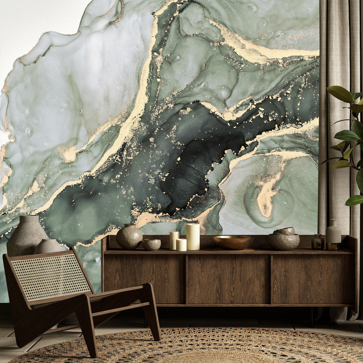 FOTOTAPETE für Küche Eleganter Grüner Marmor Gold Glamour 400x280 - Grün, Papier (400/280cm) - Muralo