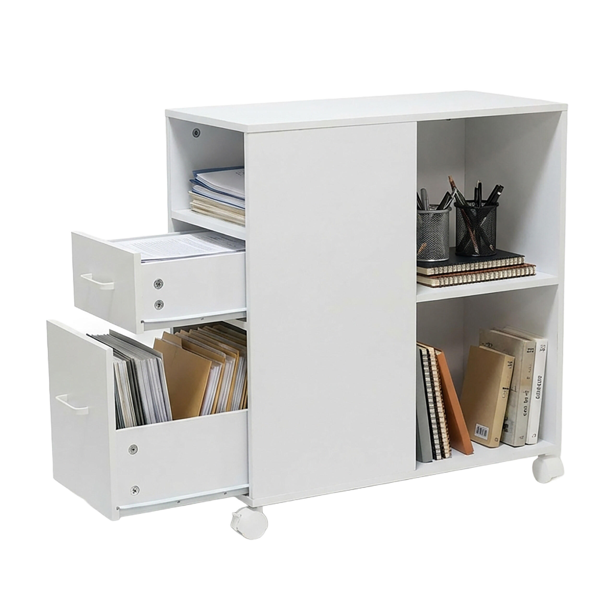 ROLLCONTAINER Weiß mit Rollen 2 Schubladen - Weiß, Holzwerkstoff/Kunststoff (30/65/60cm) - Relaxdays