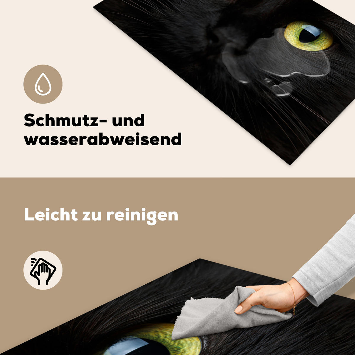 HERDABDECKPLATTE Katze - Augen - Gelb - Schwarz Induktionsschutz 91.6x52.7 cm - Schwarz, Kunststoff (91.6/52.7/0.2cm) - MuchoWow