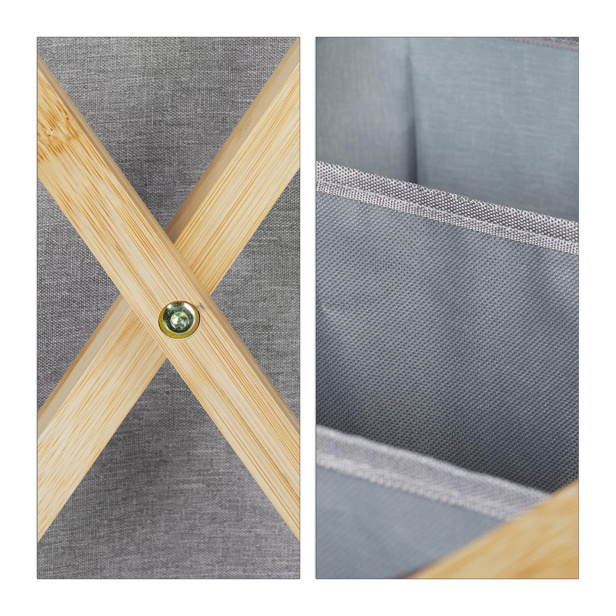 WÄSCHESORTIERER klappbar - Grau, Holz/Textil (69/57.5/38cm) - Relaxdays