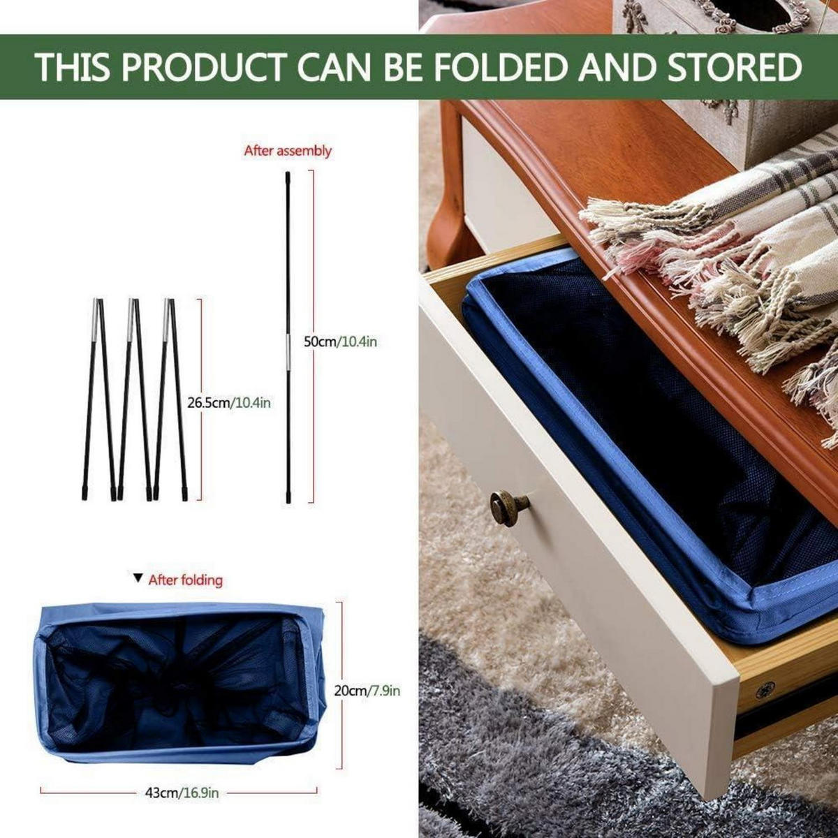 WÄSCHESAMMLER mit Rollen 39 x 18,5 x 58 cm Dunkelblau - Blau, Textil (18.5/58/39cm)