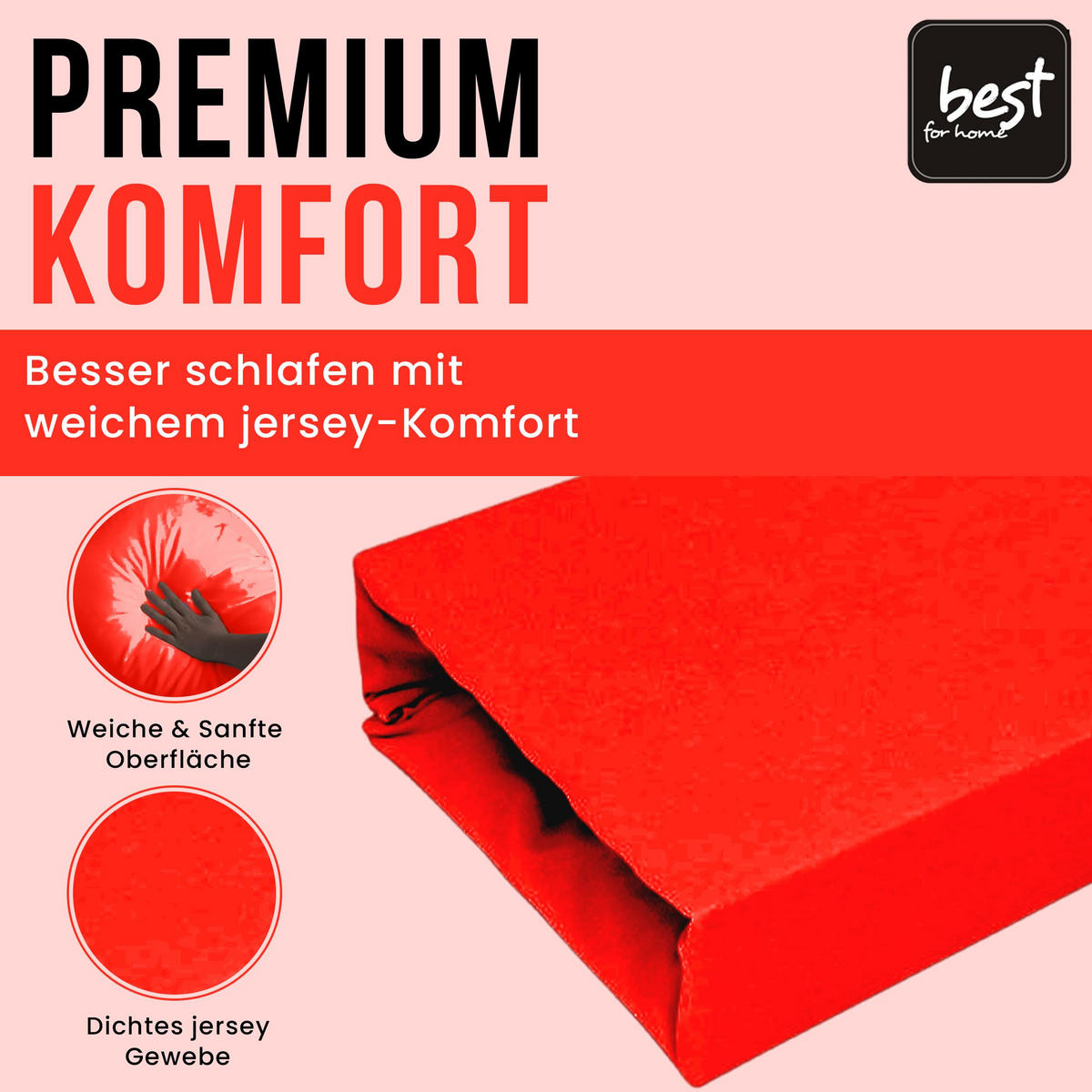 SPANNBETTLAKEN 180/200 cm, Jersey Elastisch 100 % Baumwolle Rot - Rot, Textil (180/200cm) - Best For Home